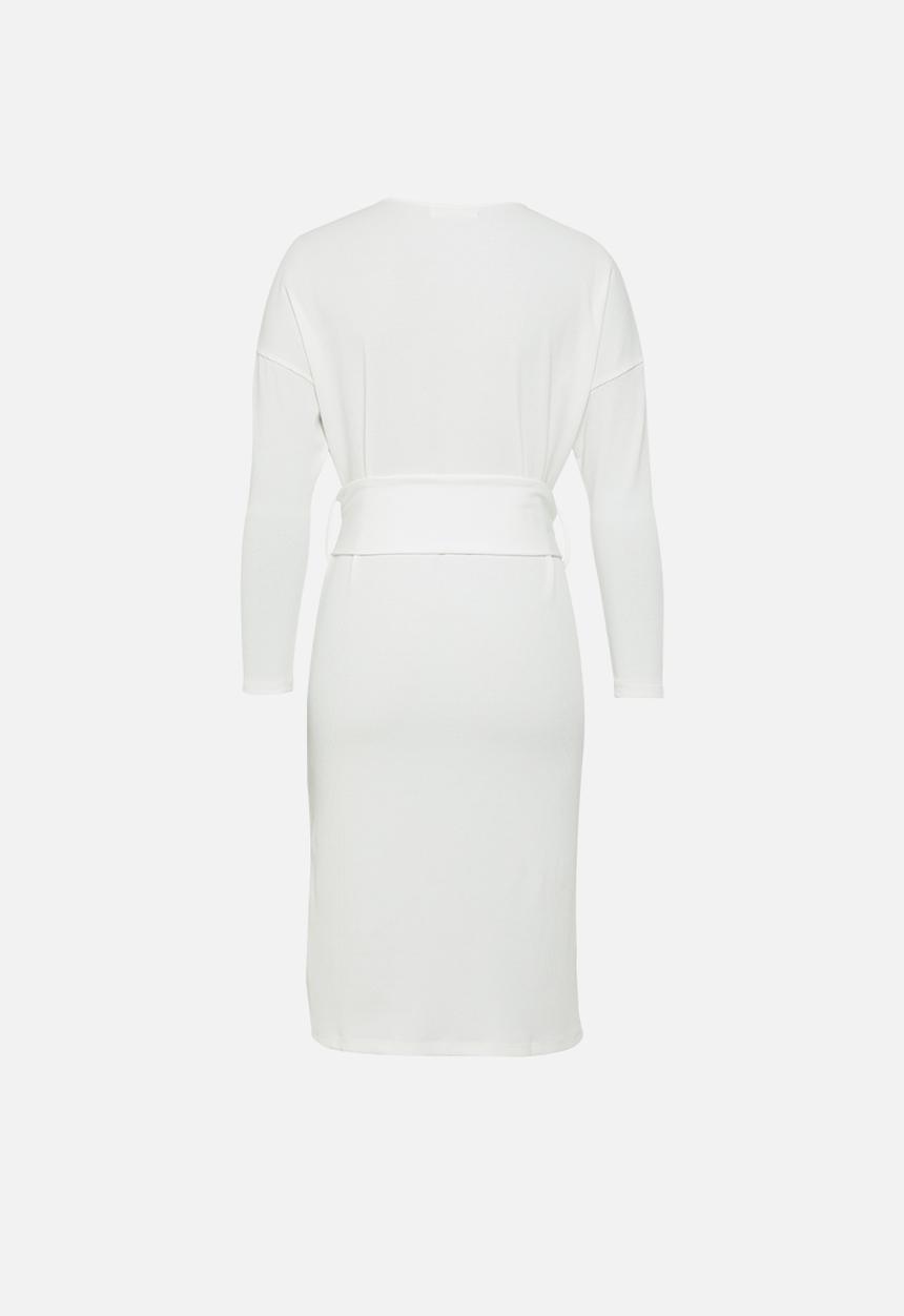 Glamorous - Petite long sleeve belted dress with front slit - white