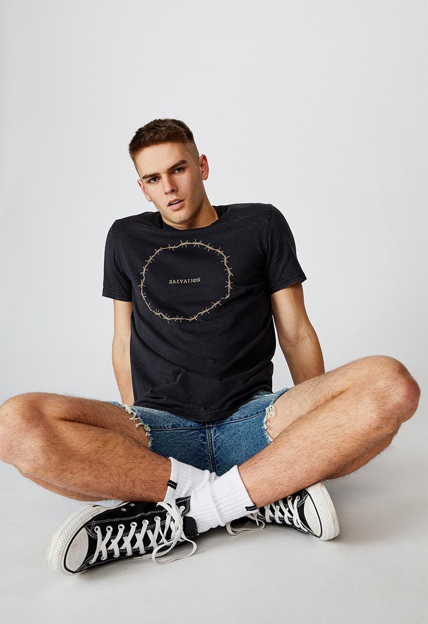 Factorie - Salvation slim graphic T-shirt - washed black