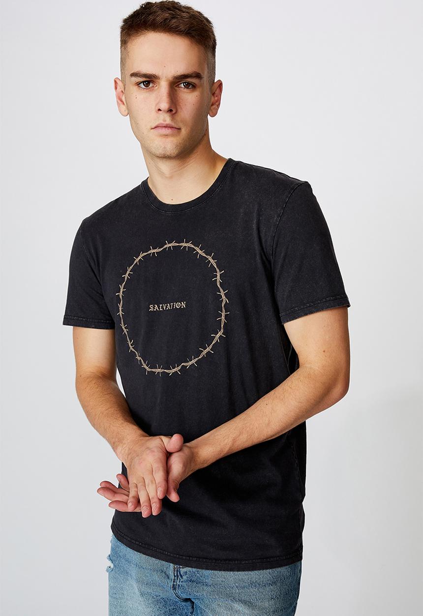 Factorie - Salvation slim graphic T-shirt - washed black