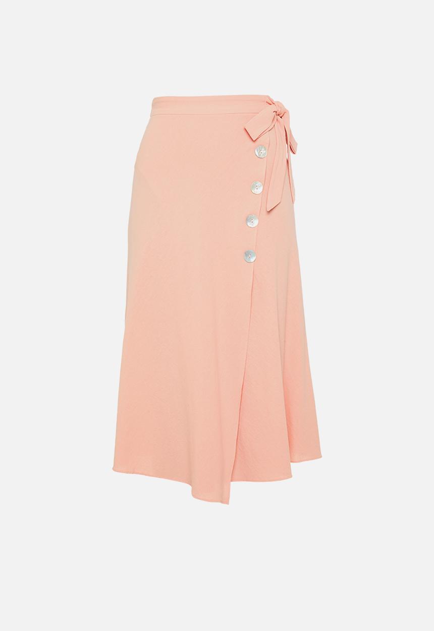 Glamorous - Petite wrap midi skirt with button detail - coral