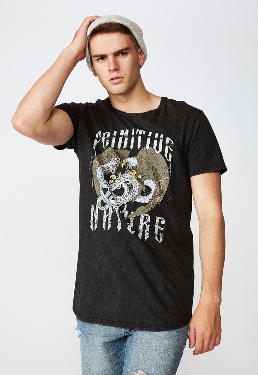 Factorie - Primitive nature curved graphic T-shirt - washed black