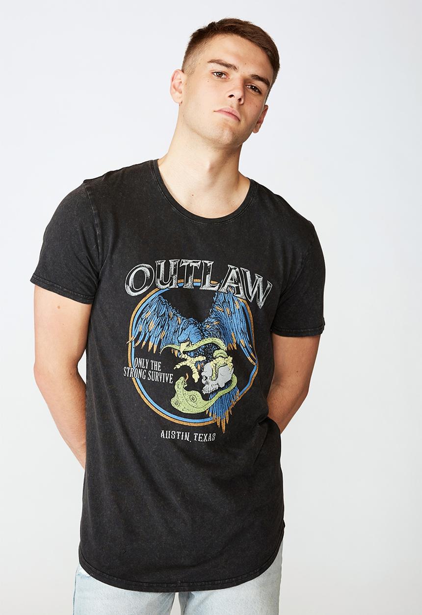 Factorie - Outlaw curved graphic T-shirt - washed black