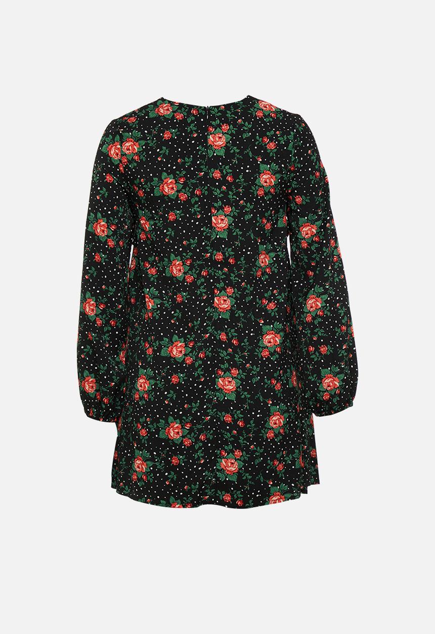 Missguided - Petite long sleeve floral shift dress - black
