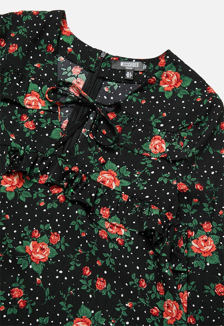 Missguided - Petite long sleeve floral shift dress - black