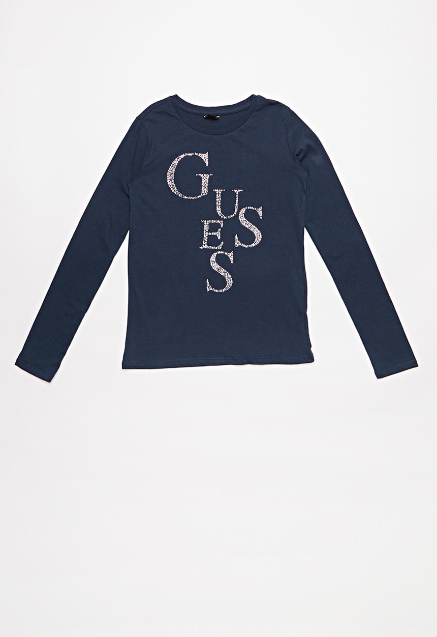GUESS - Long sleeve Guess diamante tee - deck blue
