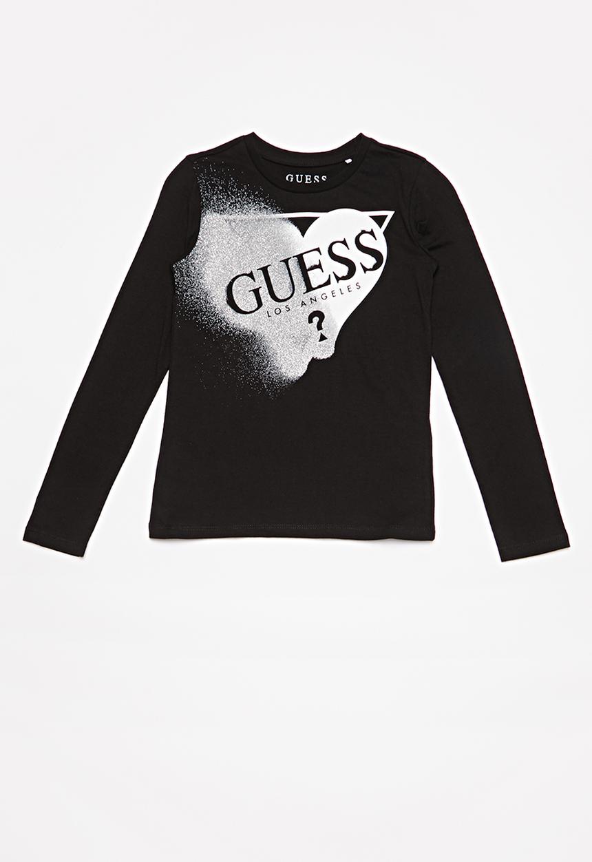 GUESS - Long sleeve heart Guess tri tee - black