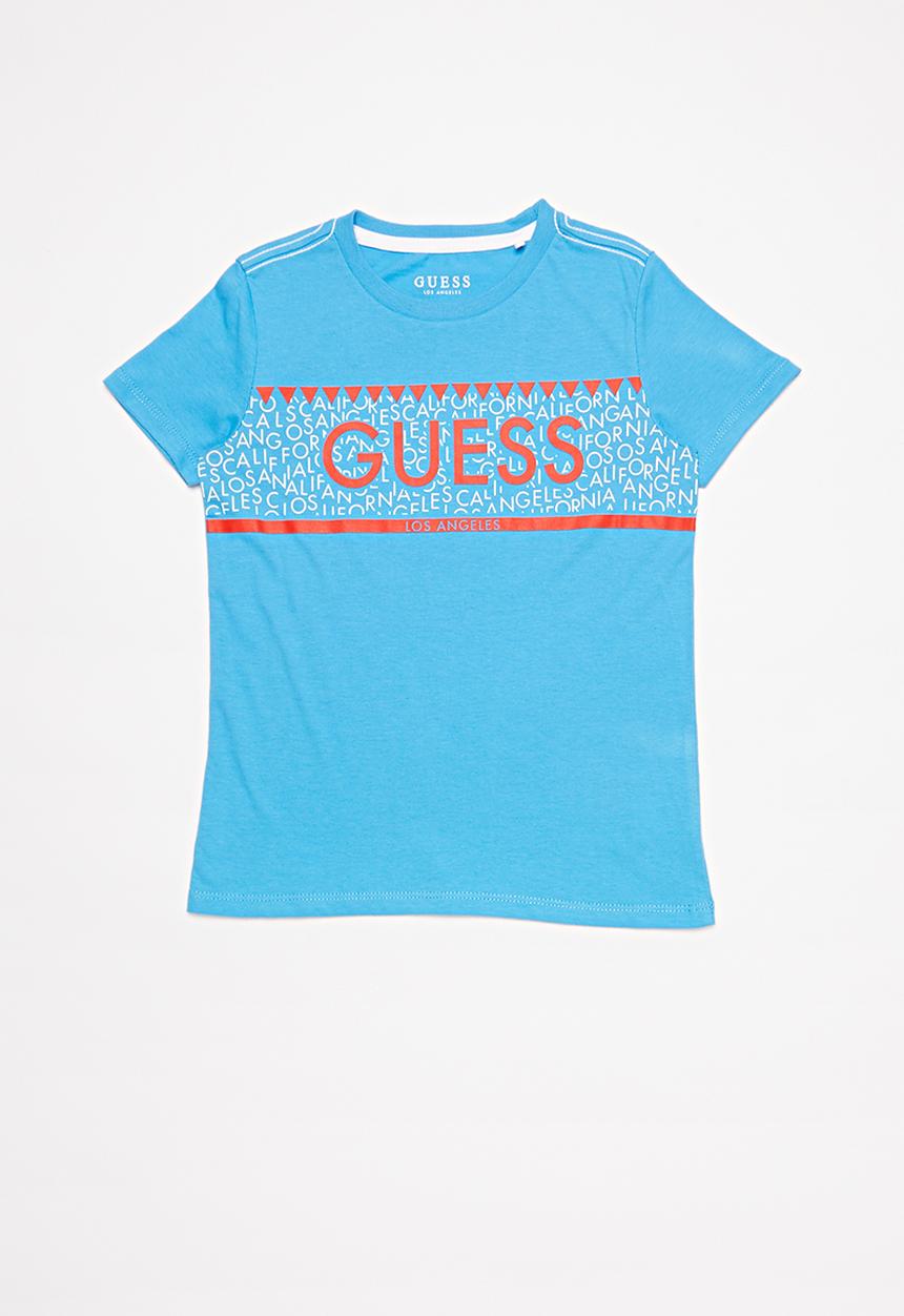 GUESS - Short sleeve guess horizontal print crew tee - blue