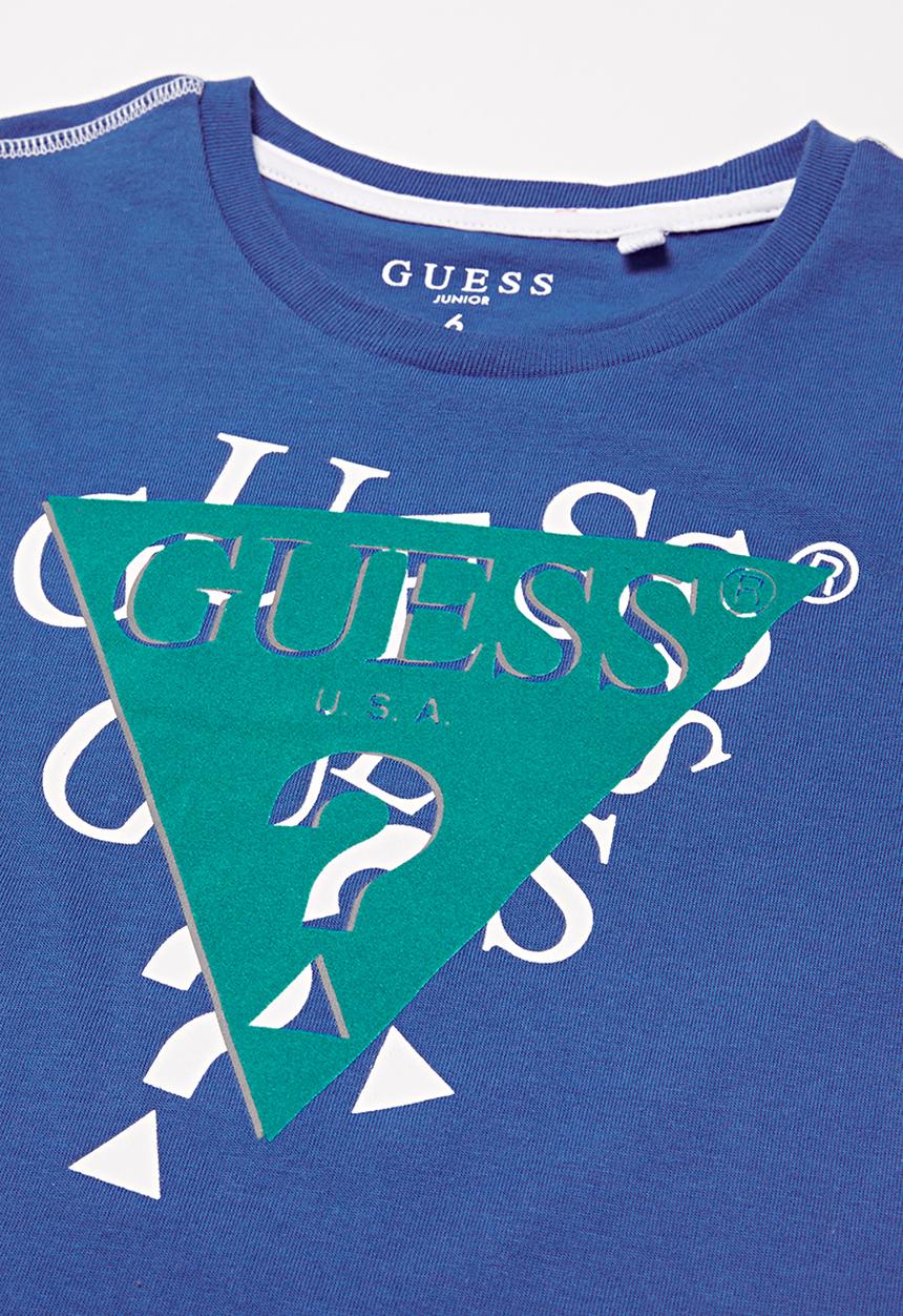 GUESS - Flocking triangle crew tee - blue