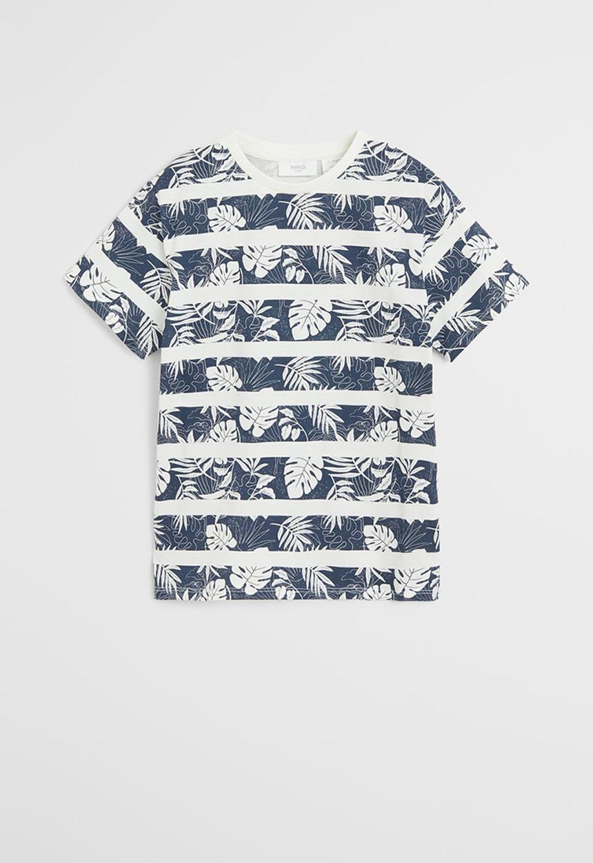 MANGO - T-shirt adan - white & blue 