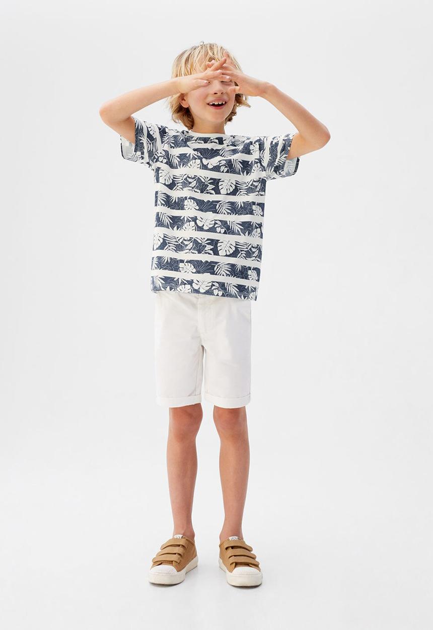 MANGO - T-shirt adan - white & blue 