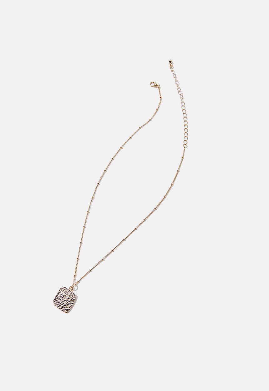 Rubi - Treasures short pendant necklace  - gold hammered square