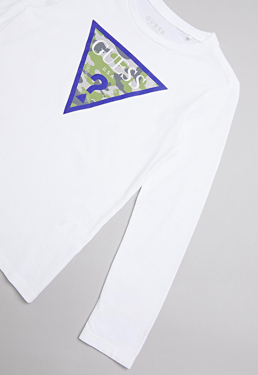 GUESS - Long sleeve guess camo triangle tee - white