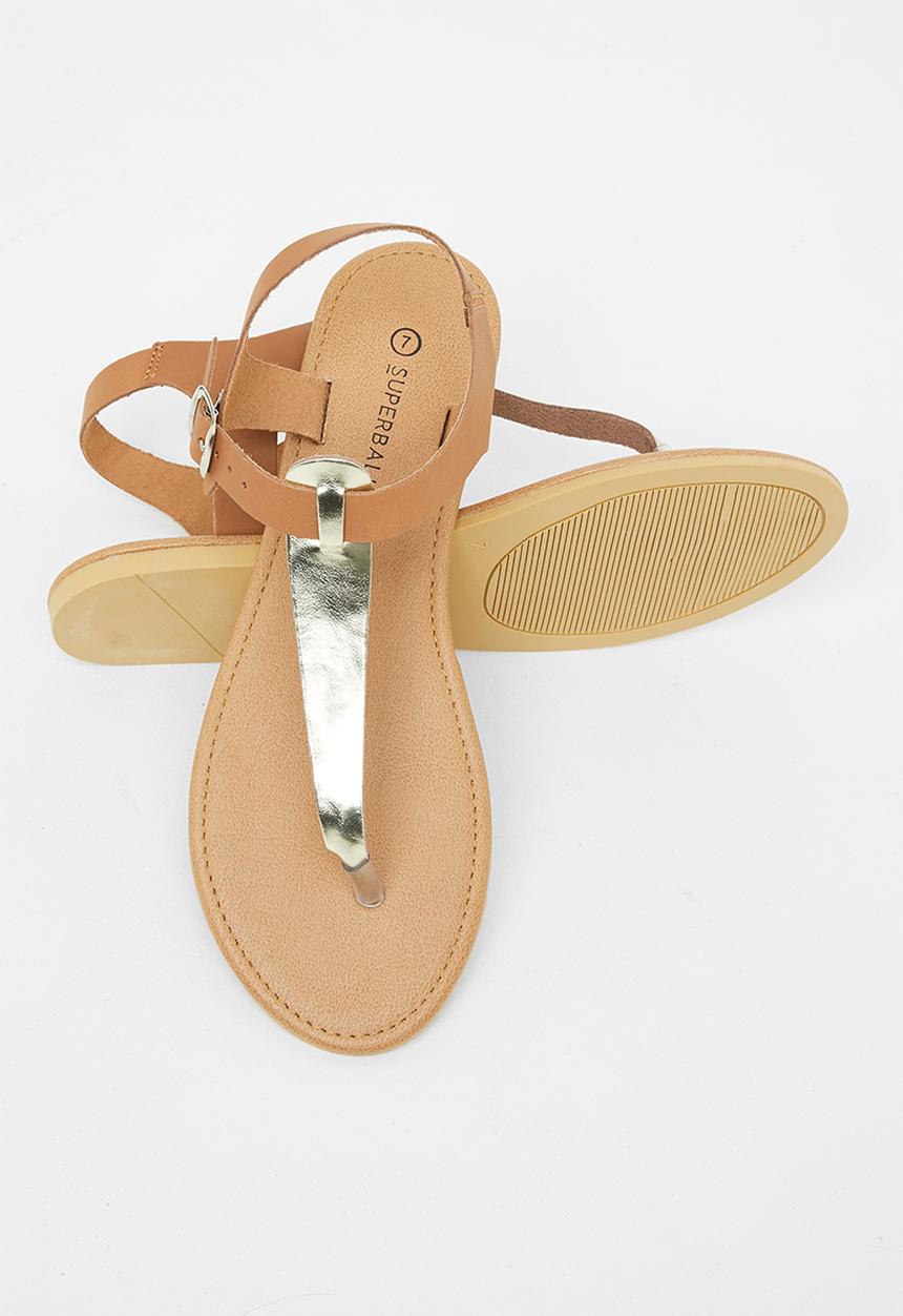 Superbalist - Zizi leather t-bar sandal - gold & tan 
