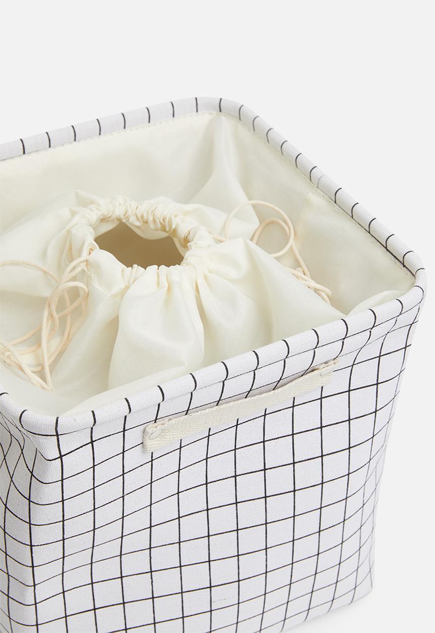 Sixth Floor - Large grid linen storage basket with drawstring - white