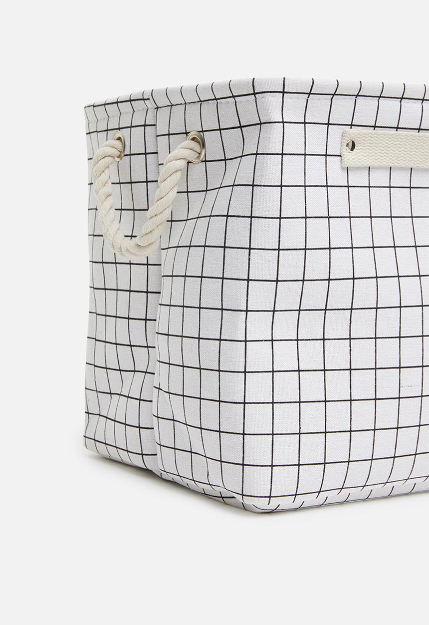 Sixth Floor - Large grid linen storage basket with drawstring - white