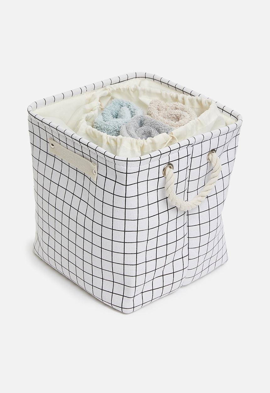 Sixth Floor - Large grid linen storage basket with drawstring - white