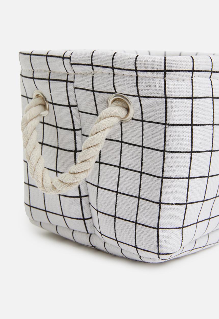 Sixth Floor - Small grid linen storage basket with drawstring - white