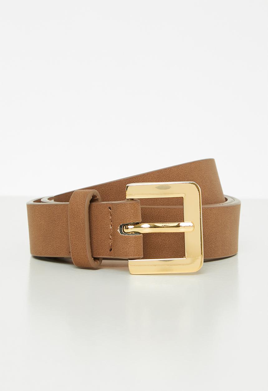 Rubi - Square buckle belt - tan & gold