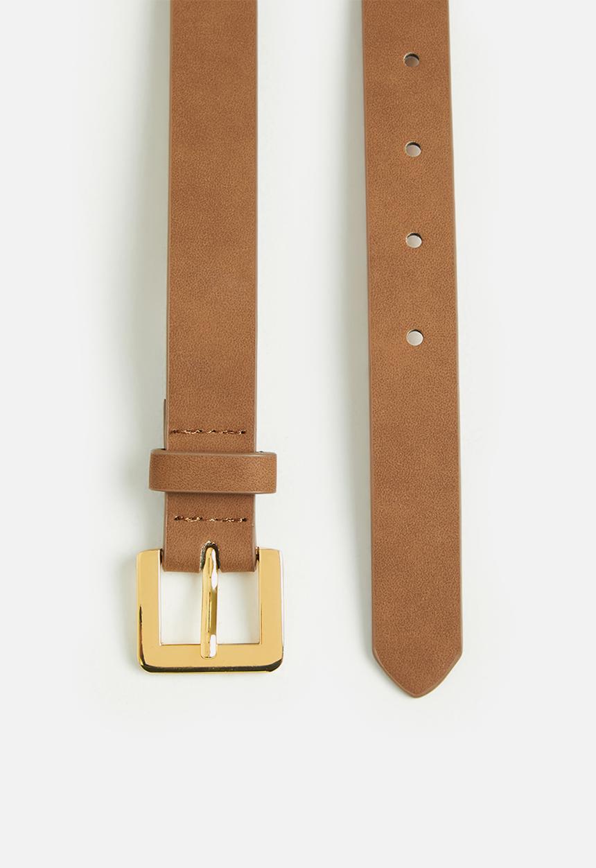 Rubi - Square buckle belt - tan & gold