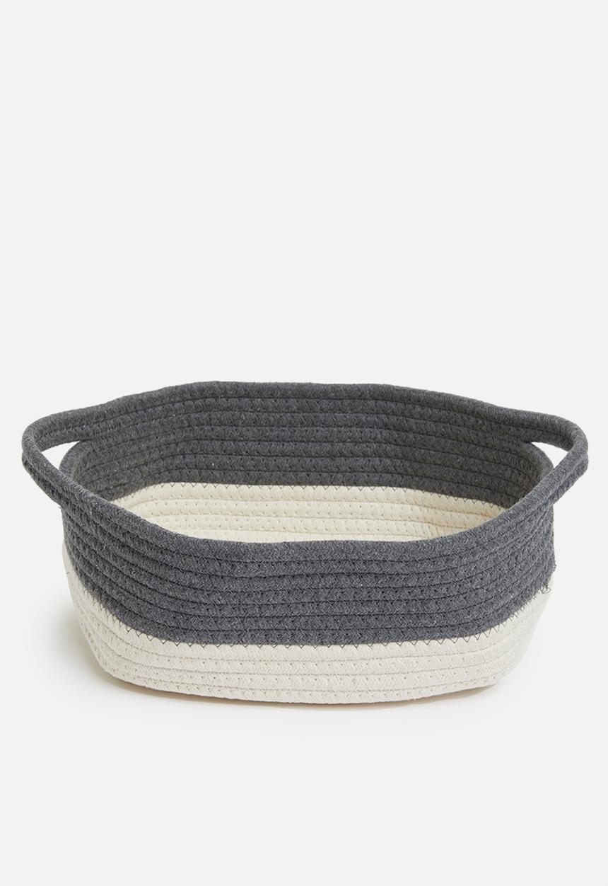 Sixth Floor - 2-tone braided basket small - charcoal & white