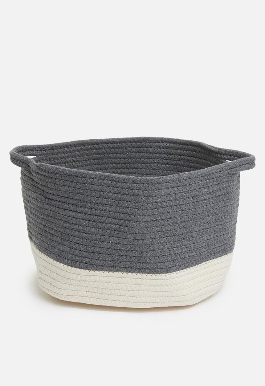 Sixth Floor - 2-tone braided basket large - charcoal & white