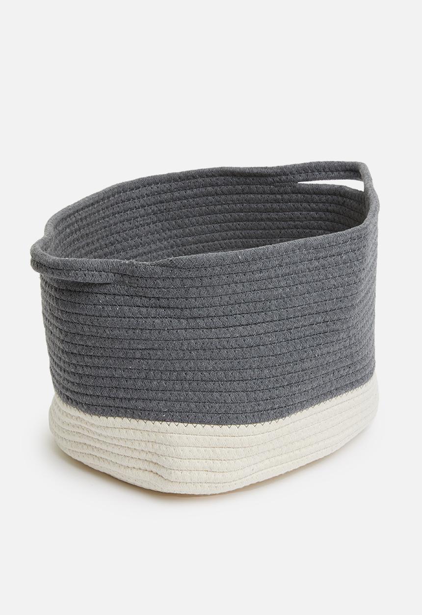 Sixth Floor - 2-tone braided basket large - charcoal & white
