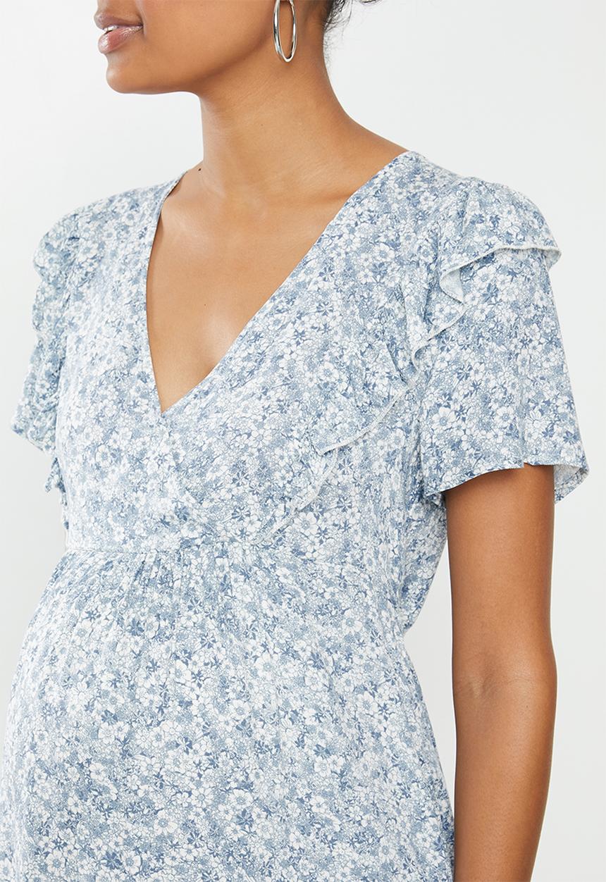Cotton On - Maternity short sleeve babydoll dress  floral - country blue
