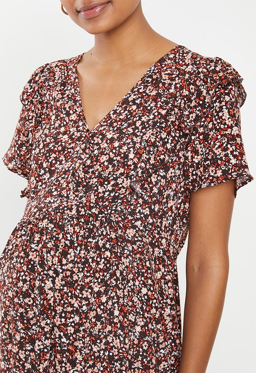 Cotton On - Maternity  short sleeve babydoll dress ditsy - canyon sunset
