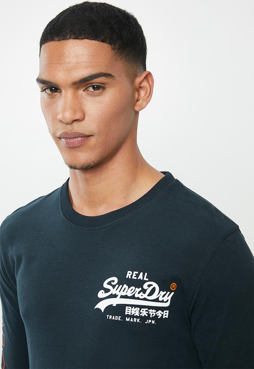 Superdry. - Vintage logo linear long sleeve tee - navy