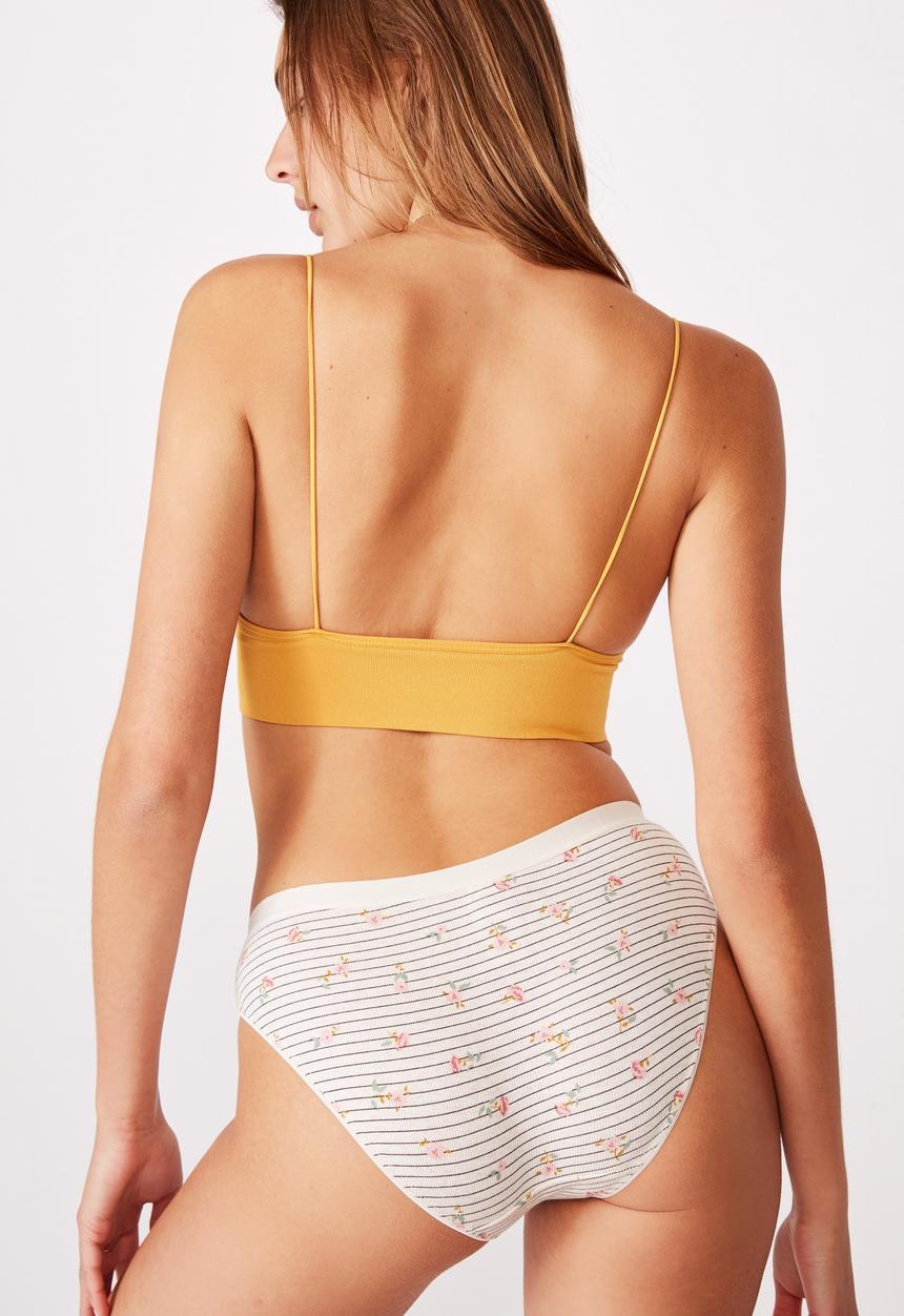 Cotton On - Cotton rib bikini brief - stripe ditsy