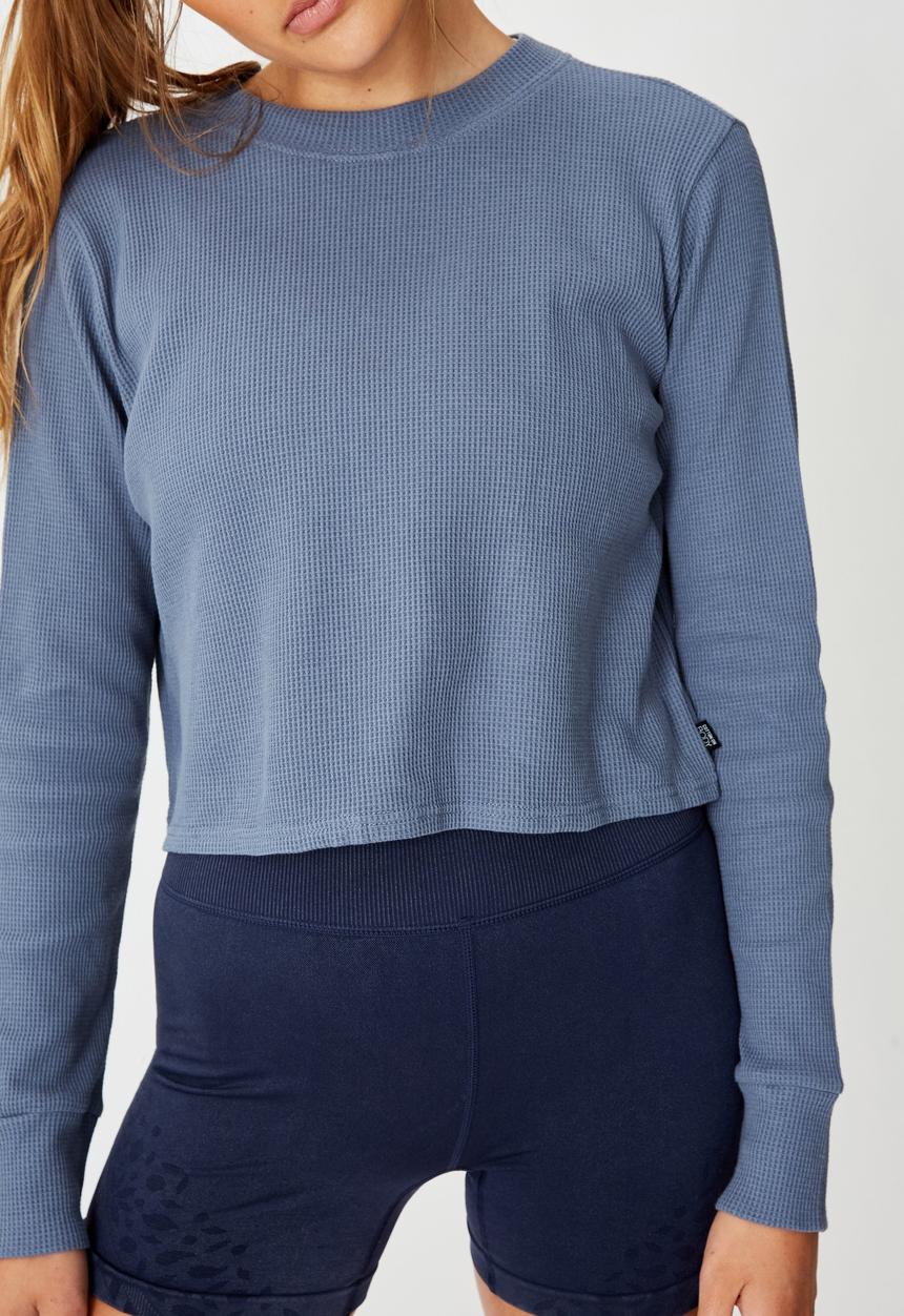 Cotton On - Cross back waffle long sleeve top - storm blue
