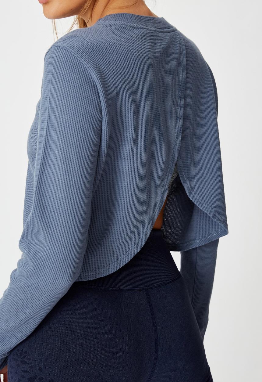 Cotton On - Cross back waffle long sleeve top - storm blue