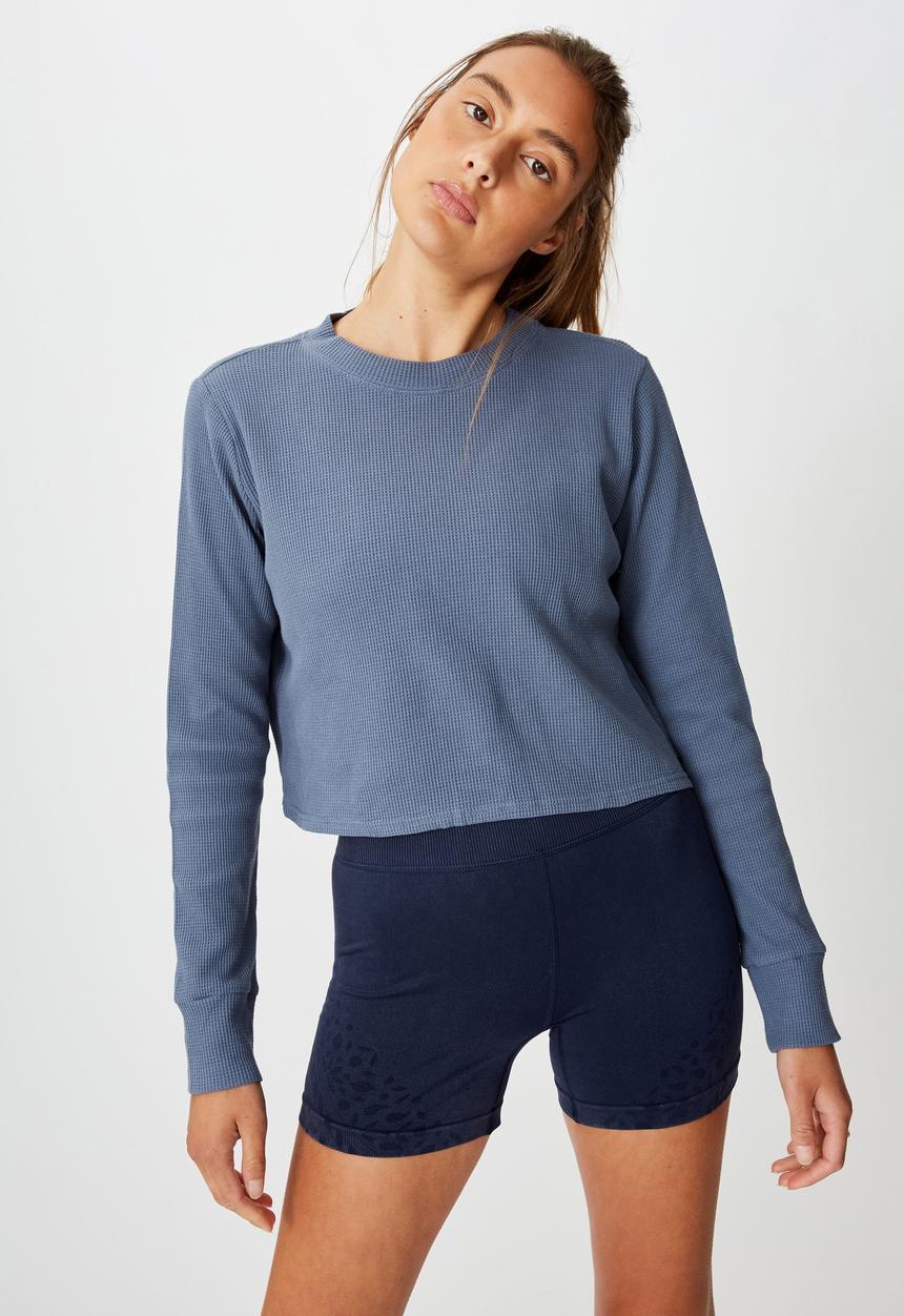 Cotton On - Cross back waffle long sleeve top - storm blue