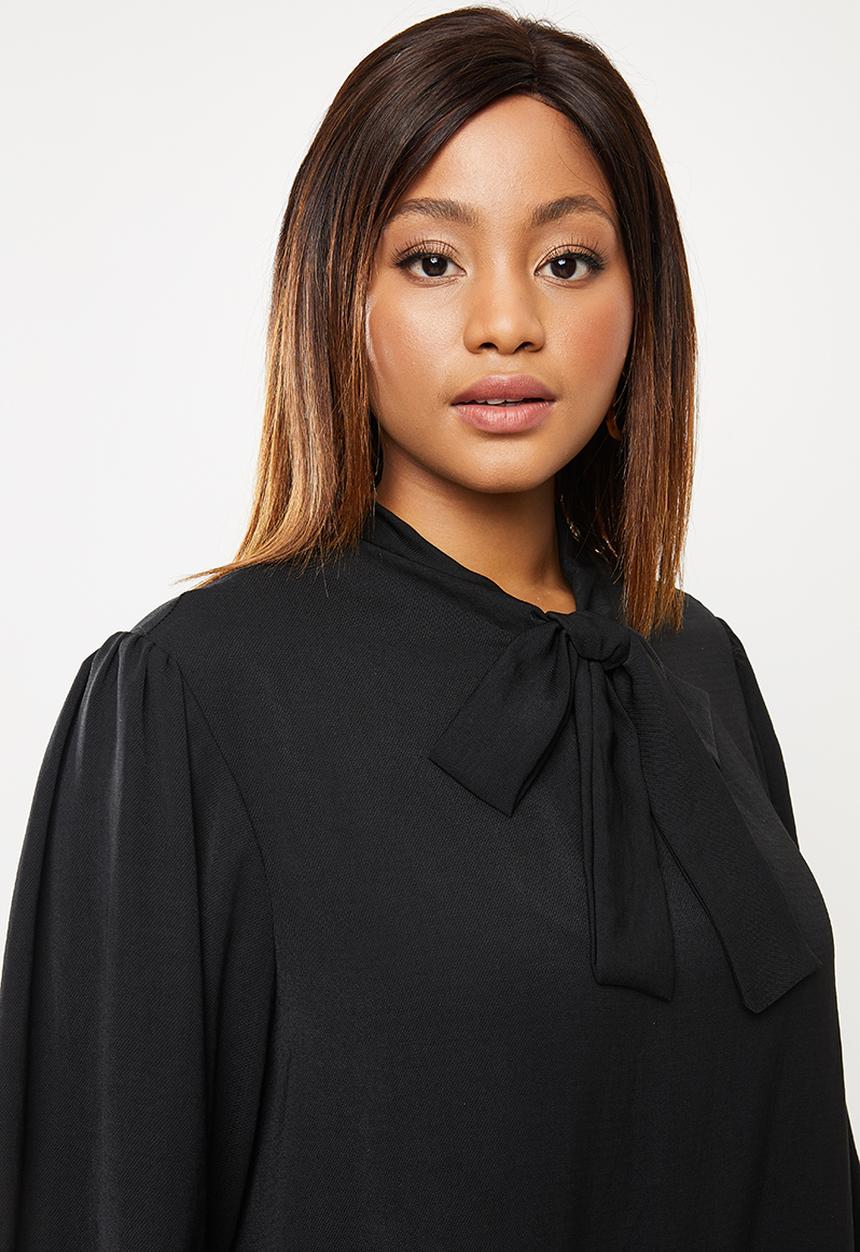 edit Plus - Pussy bow shift dress - black