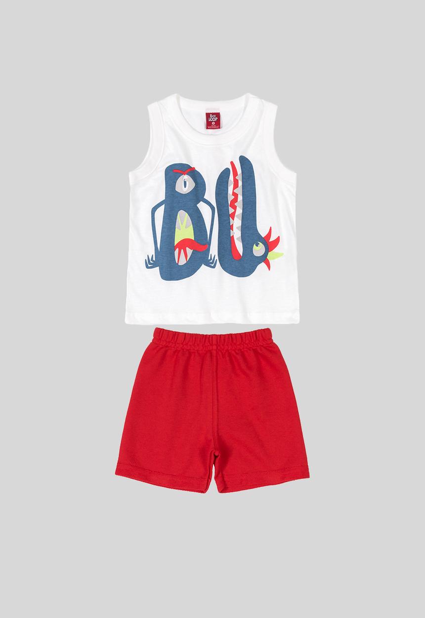 Bee Loop - Boys tank top & shorts set - red & white 