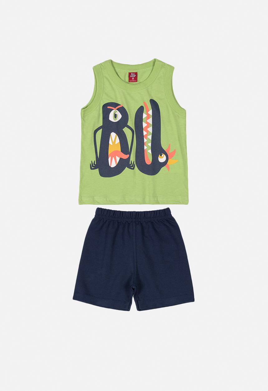 Bee Loop - Boys tank top & shorts set -  black & green
