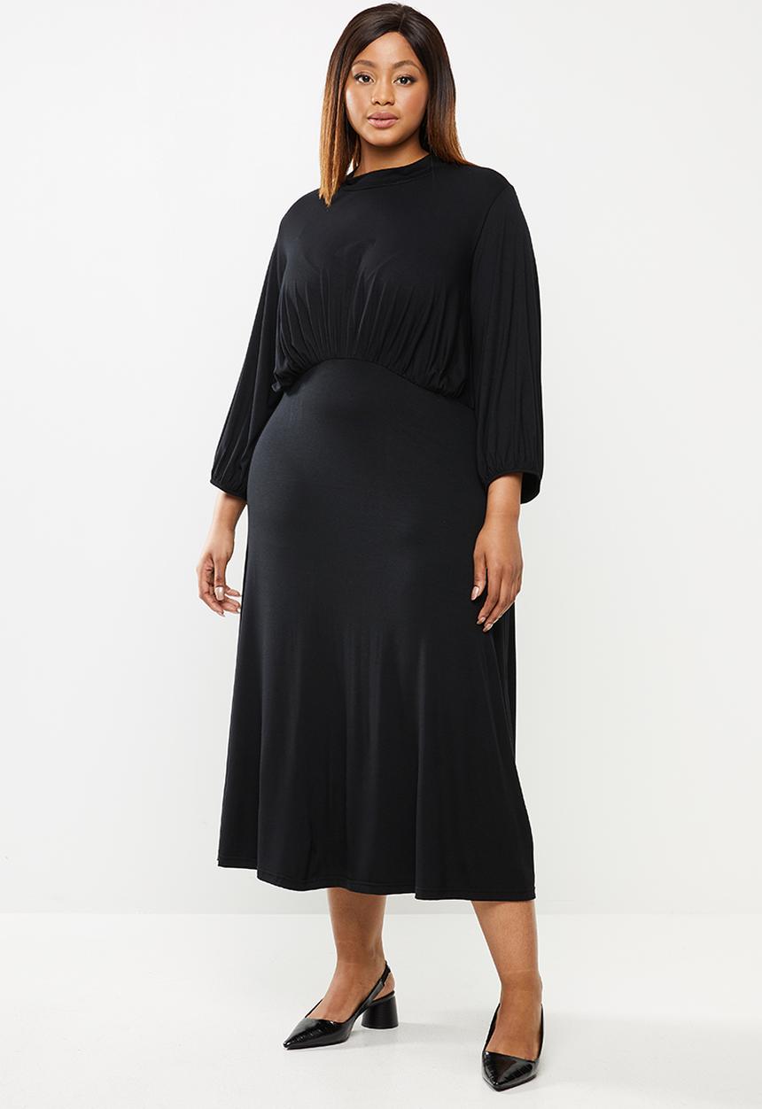 edit Plus - Knit femme wide sleeve midi dress - black