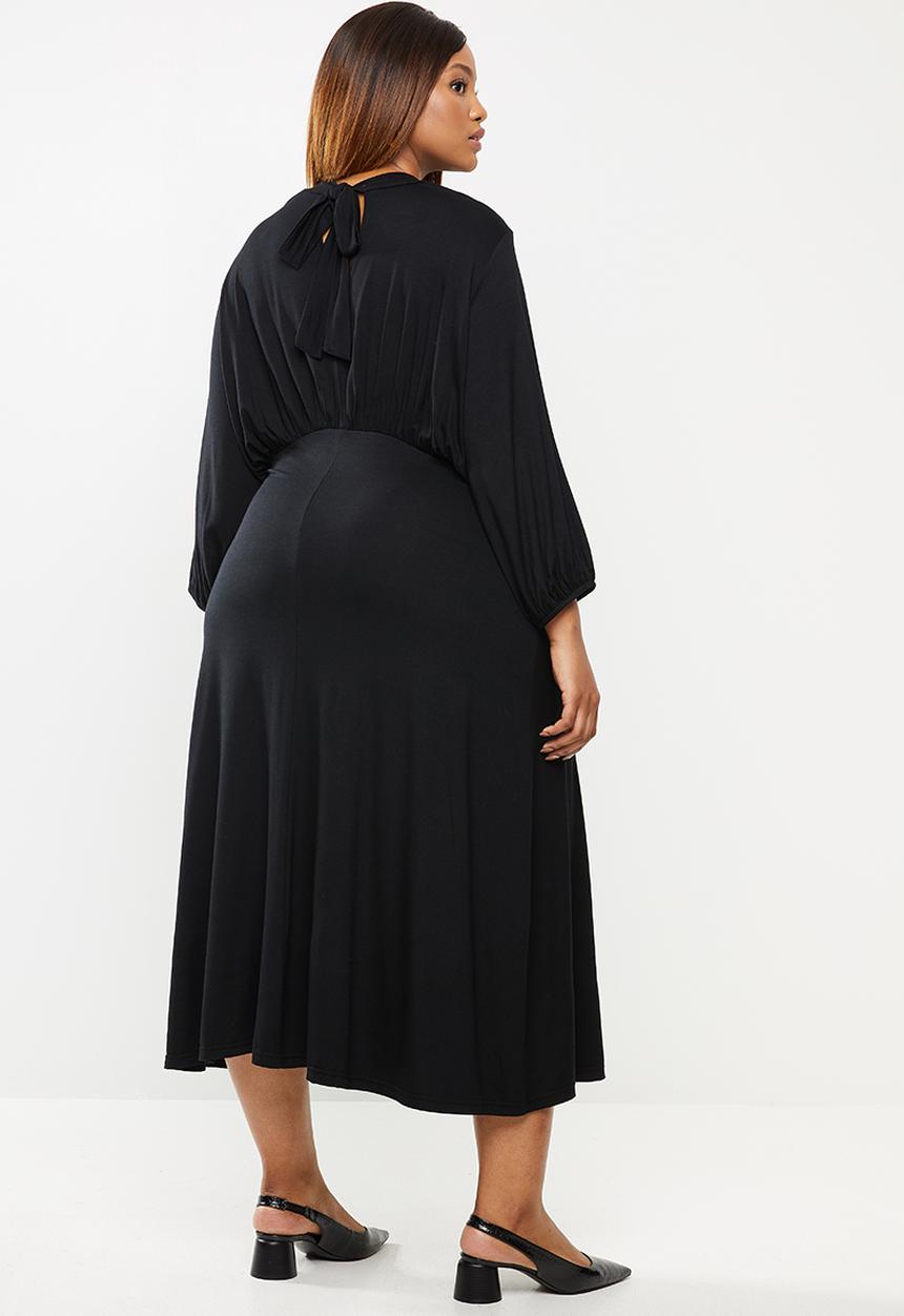 edit Plus - Knit femme wide sleeve midi dress - black