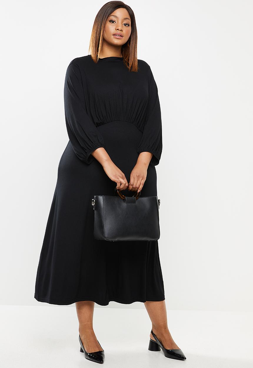 edit Plus - Knit femme wide sleeve midi dress - black