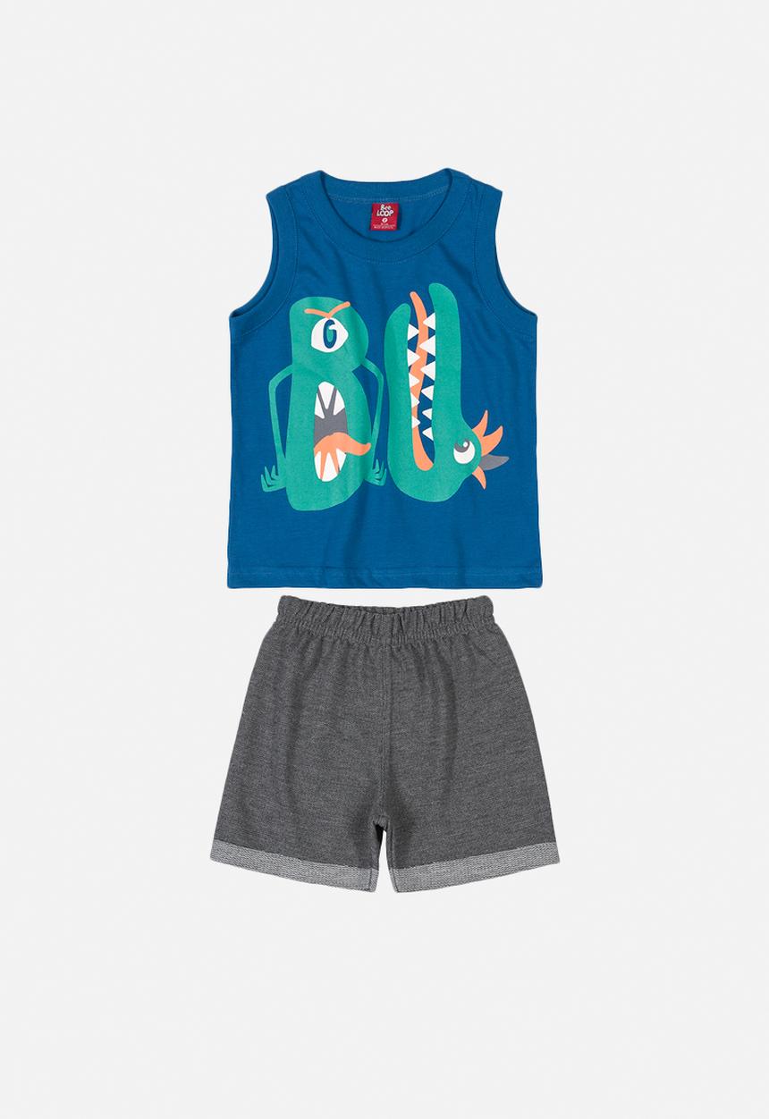 Bee Loop - Boys tank top & shorts set -  blue & grey