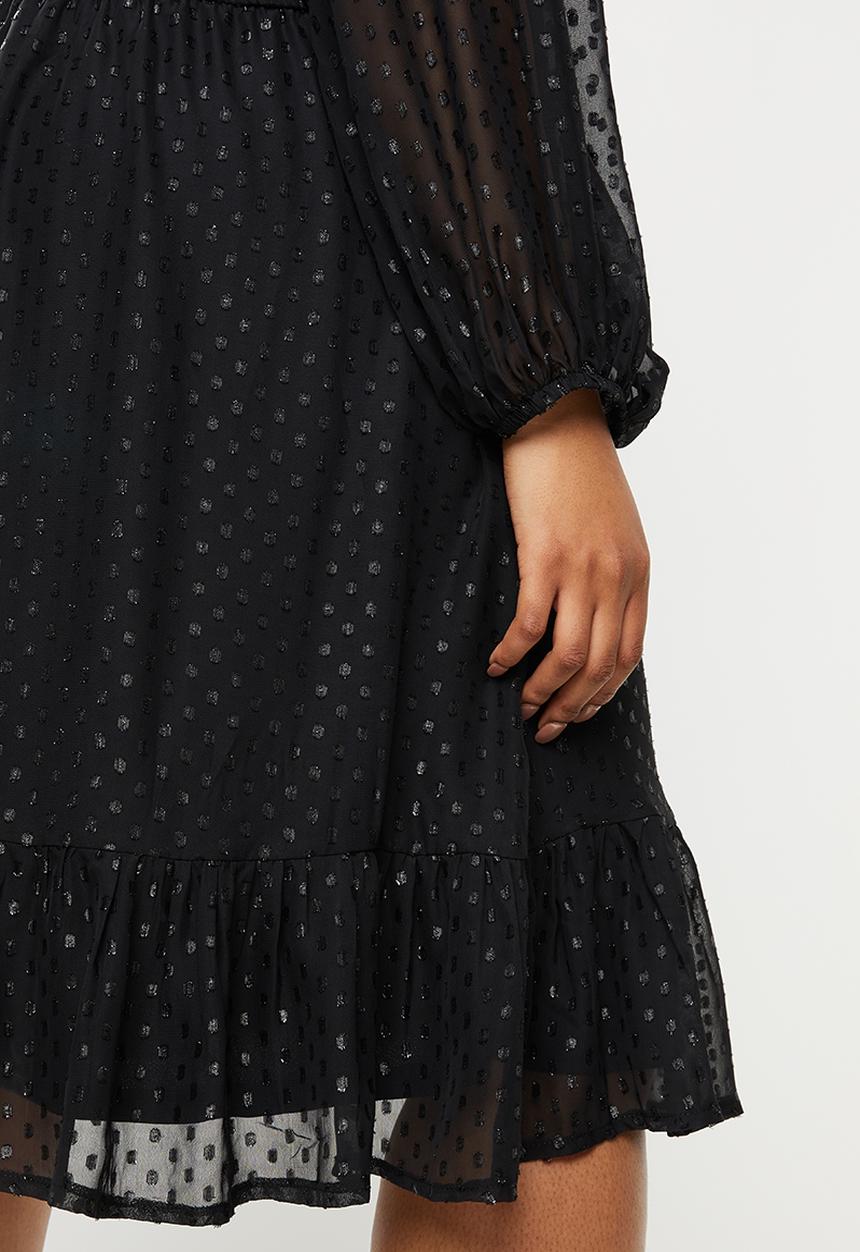 edit Plus - Fully lined metallic high neck dress - black 