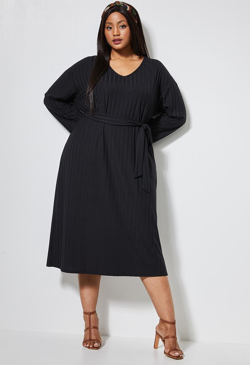 Superbalist - Rib knit tie drop shoulder dress - black