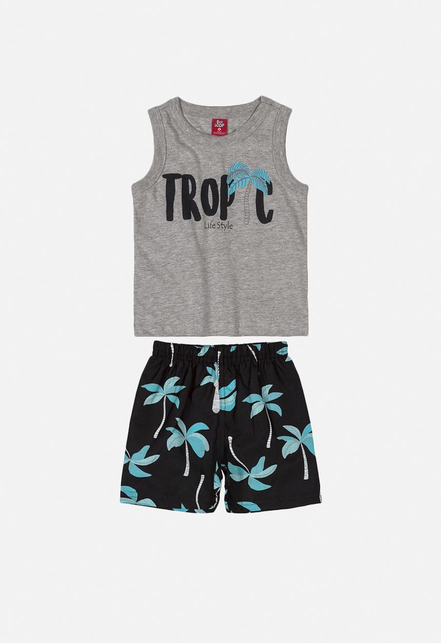 Bee Loop - Boys tank top & shorts set -  black & grey