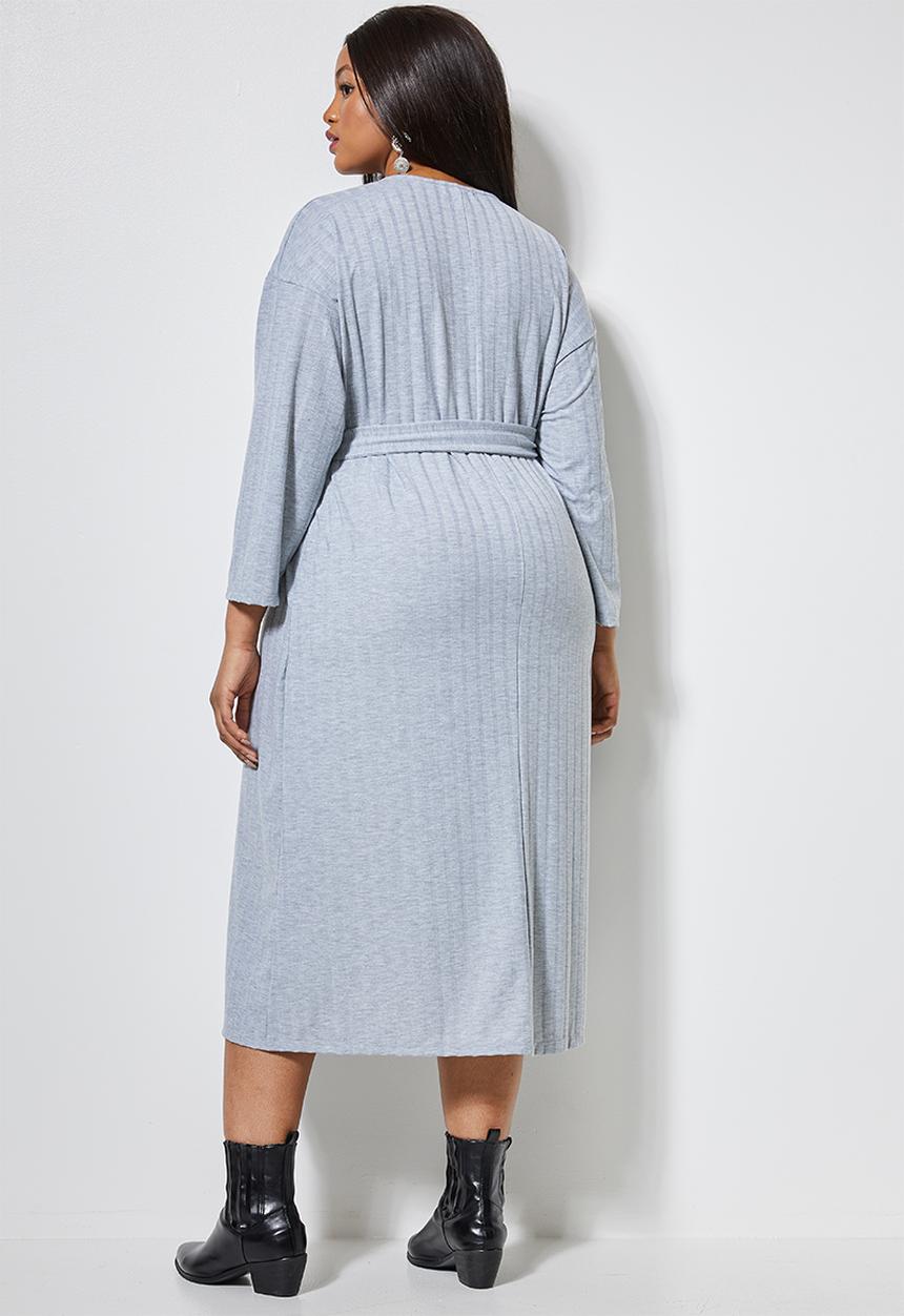 Superbalist - Rib knit tie drop shoulder dress - grey 