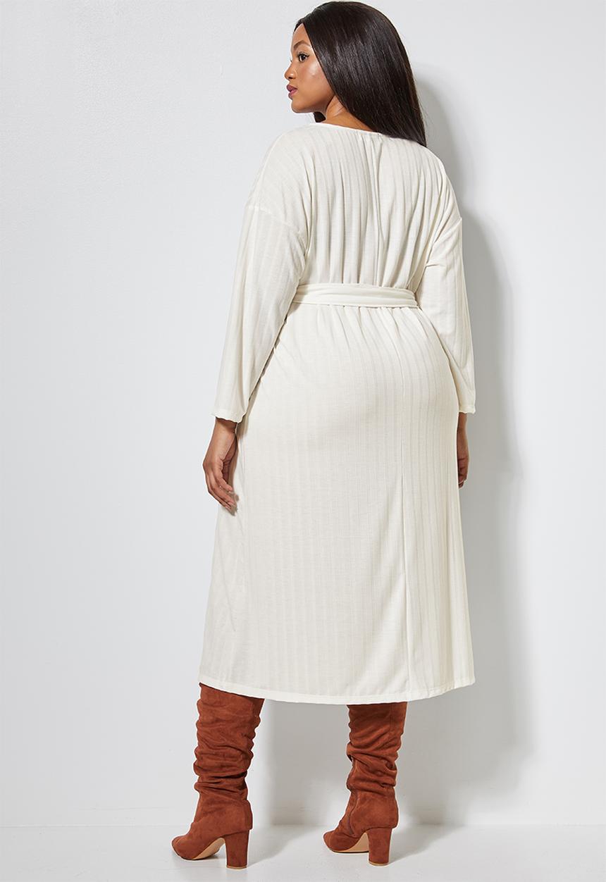 Superbalist - Rib knit tie drop shoulder dress - white