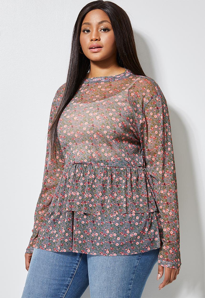 Superbalist - Mesh tiered high neck tee - floral ditsy