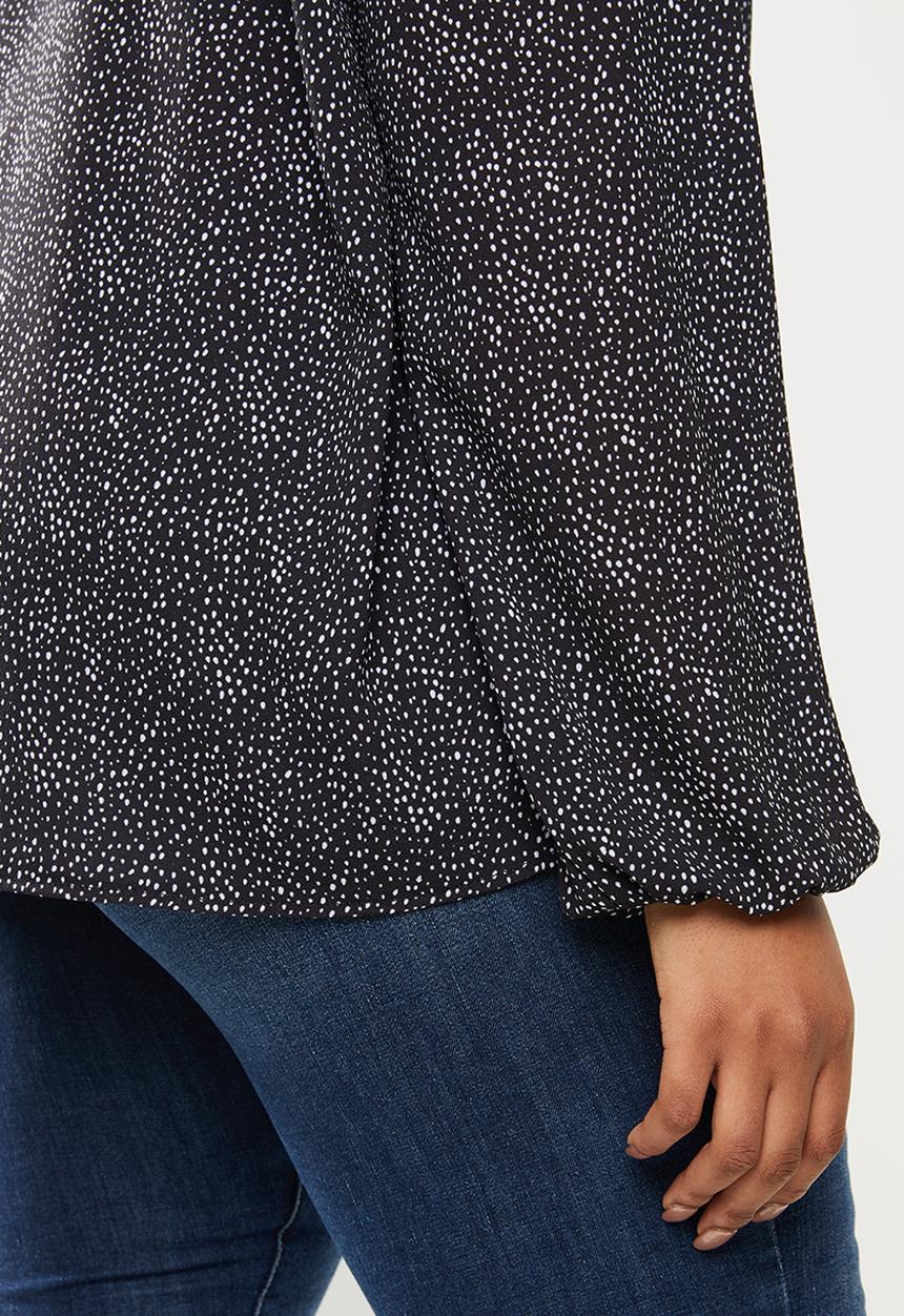 edit Plus - Long sleeve neck tie shell blouse - black & white