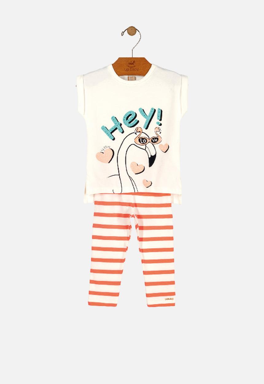UP Baby - Girls tee & stripe legging set - white & red