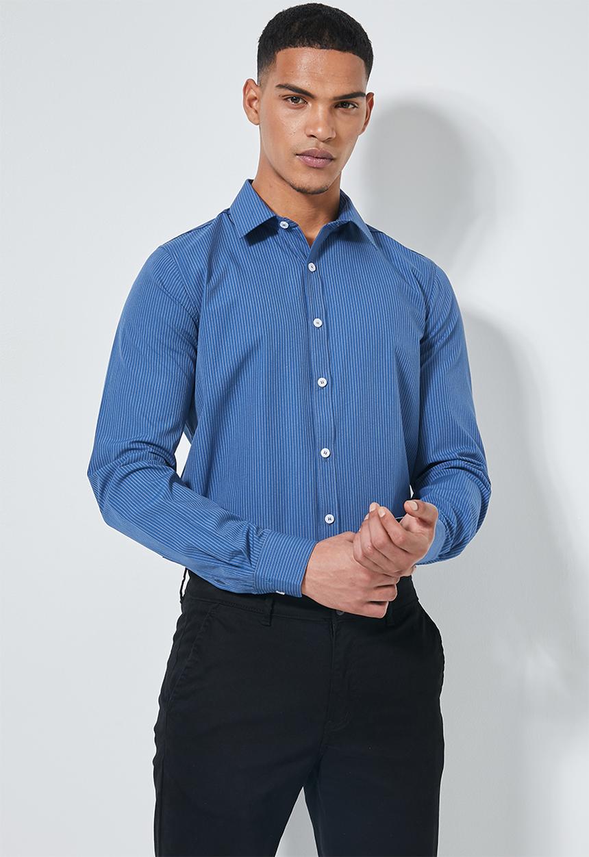 Superbalist - Stripe slim fit long sleeve shirt - blue
