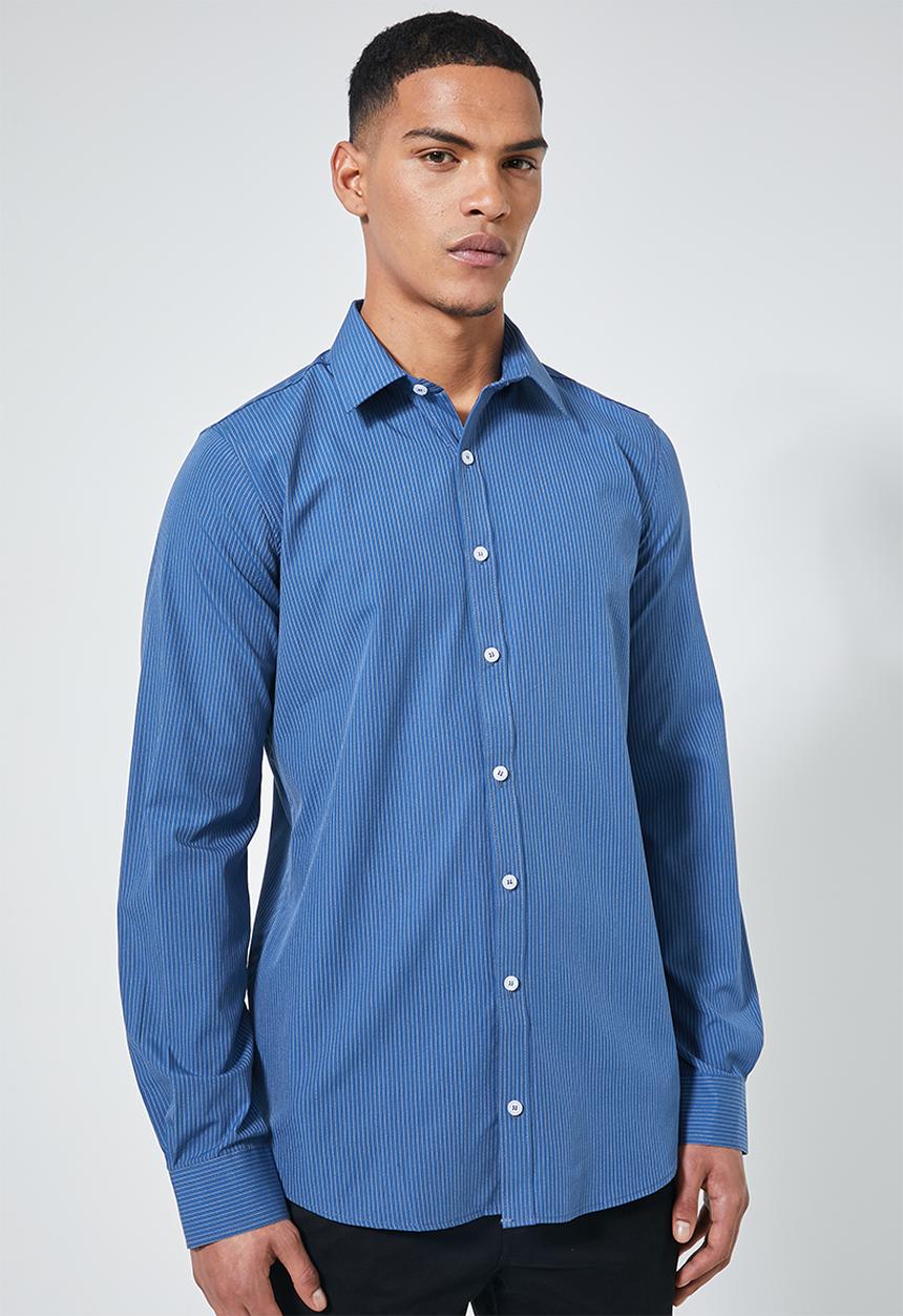Superbalist - Stripe slim fit long sleeve shirt - blue